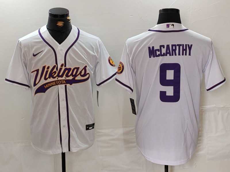 Men%27s Minnesota Vikings #9 JJ McCarthy White Cool Base Stitched Baseball Jersey->minnesota vikings->NFL Jersey